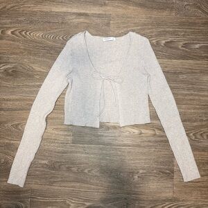 arizona jean cropped front tie long sleeve rib knit cardigan